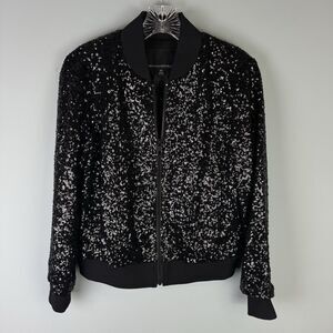 Banana Republic Black Sequin Cropped Bomber Jacket Women's Size XS Very Sparkly